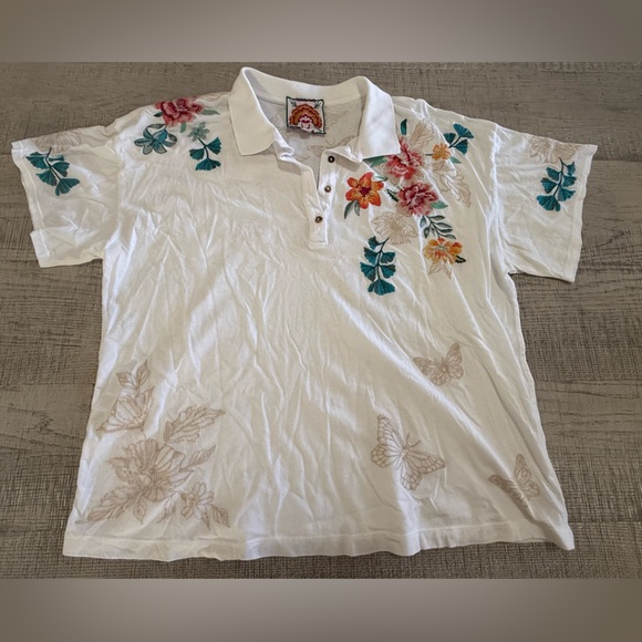 Johnny Was Tops - Johnny Was Lorne Embroidered Polo Shirt, J13521-5 Size M